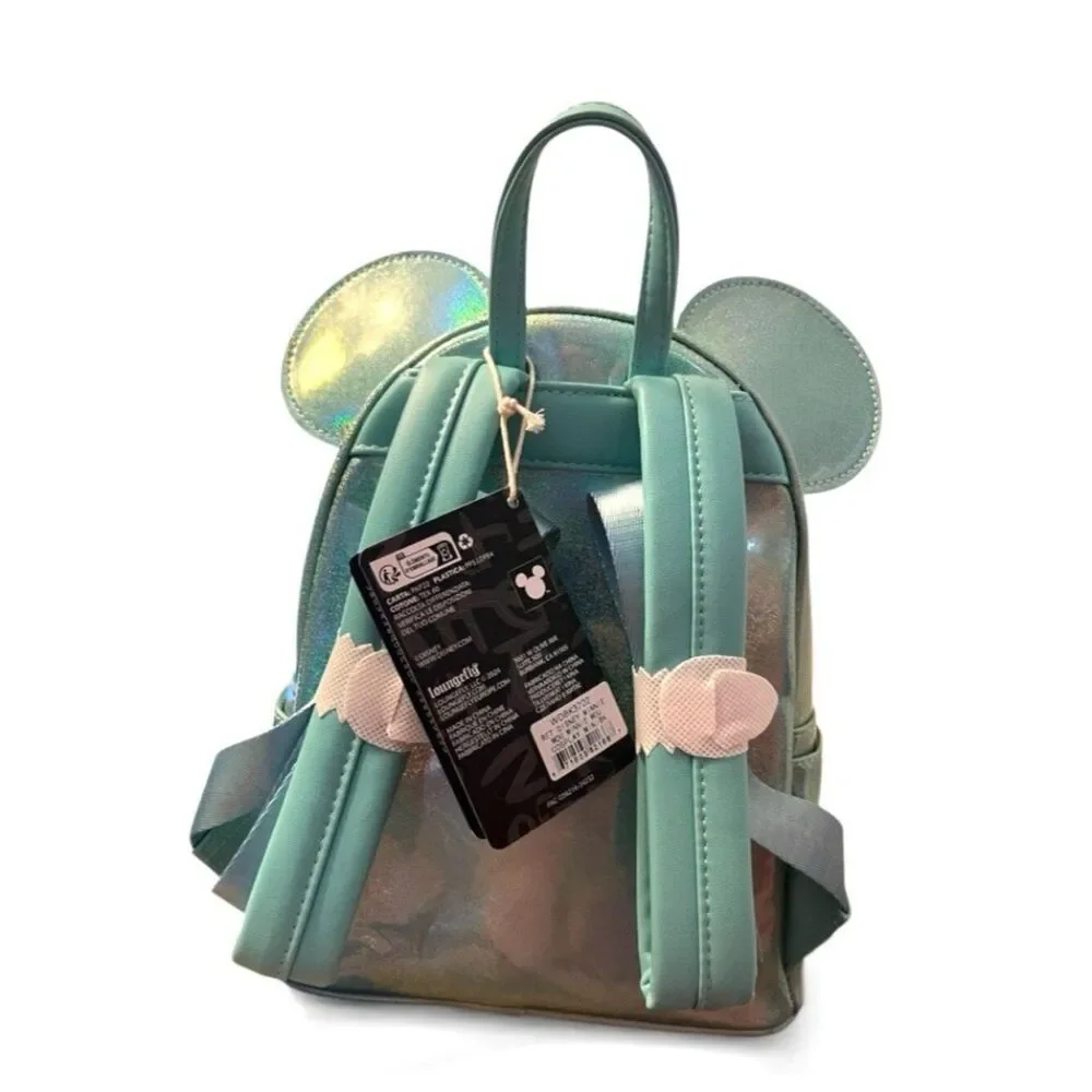 Loungefly Seafoam Green Minnie Mouse Sequin Bow Mini Cosplay Backpack Iridescent